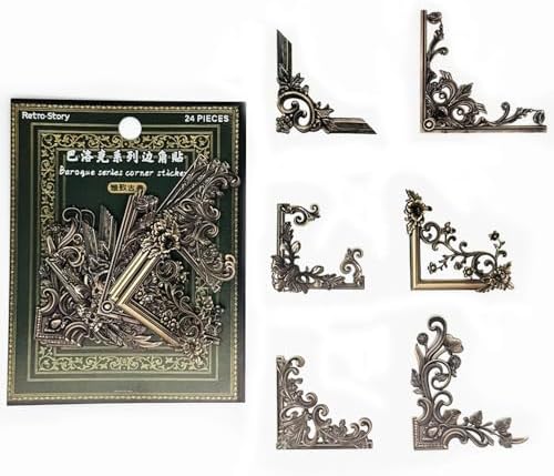 24pcs Vintage Frame Corner Stickers Scrapbook Decorative Paper Bronze