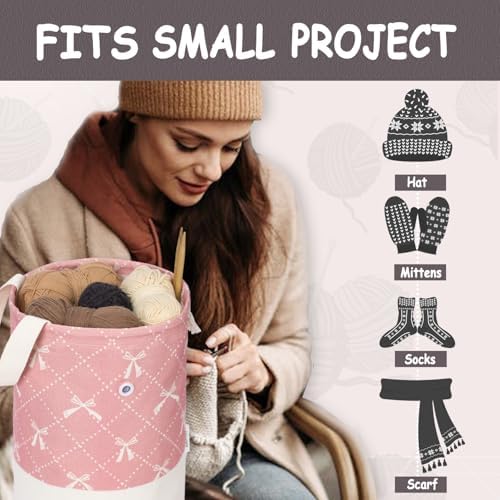 TOGETRUE Yarn Bag, Knitting Crochet Bag, Portable Yarn Storage Bags Organizer for Crocheting Project, Store Skein Ball, Short Knitting Needle (Medium, Bowknot)