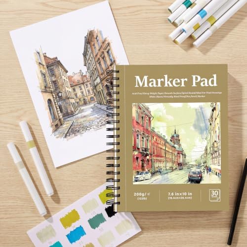 200gsm Hardcover Marker Paper Pad, 30 Sheets, 7.6×10In, Spiral Binding