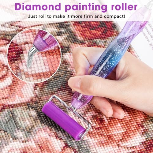 Ergonomic Diamond Painting Art Pen Accessories Kits with 6 Metal Tips, 6 Painting Glue Clay, Roller,Multi Placer Tips for DIY Crafts