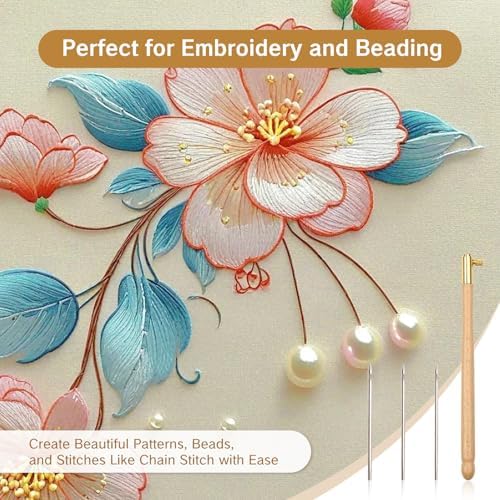BRBASAP Tambour Embroidery Hook Needle Kit Beading Tool with 3 Needles for Beaded Designs Beadwork Sequin Crafting and Frame Work Complete Tambour Beading Kit for Beginners and Professionals