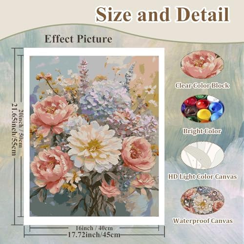Paint by Numbers Kit for Adults Flowers, Paint by Number for Adults 16x20in