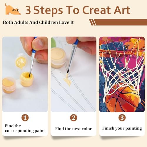 Reivworl Basketball Paint by Numbers Kit for Adults Beginner, 16" Wx20 L Basketball Paint by Number for Adult, Acrylic Painting Kits with Canvas for Gifts and Wall Decor