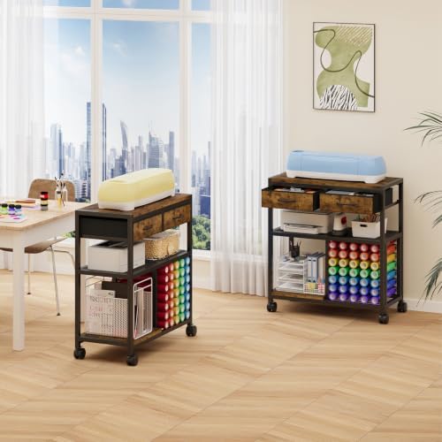 Craft Cart with 2 Fabric Drawers, Craft Organizer and Storage Stand Compatible with 35 Vinyl Roll Holders, Vinyl Roll Storage and Organization Holder