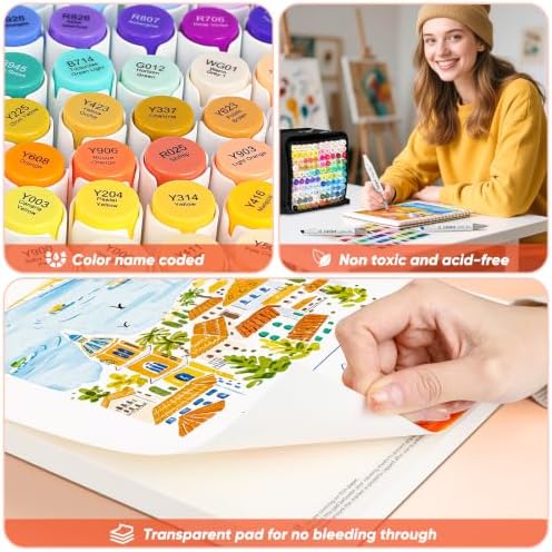 Caliart 121 Colors Alcohol Markers Dual Tip Art Marker Set Chisel & Fine | Permanent Colored Pens with Case for Beginners Artists Adults Coloring Book Sketch Illustration Painting School Supplies Gift