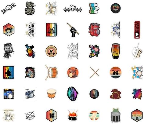 Drum Stickers for Water Bottle and Laptop - Drum Party Supplies & Decorations, Waterproof Vinyl Decals, Music and Instrument Stickers, Gifts for Women & Men