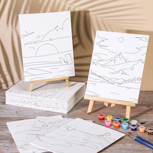 Sherr 20 Pcs Pre Drawn Canvas Landscape for Painting for Adults