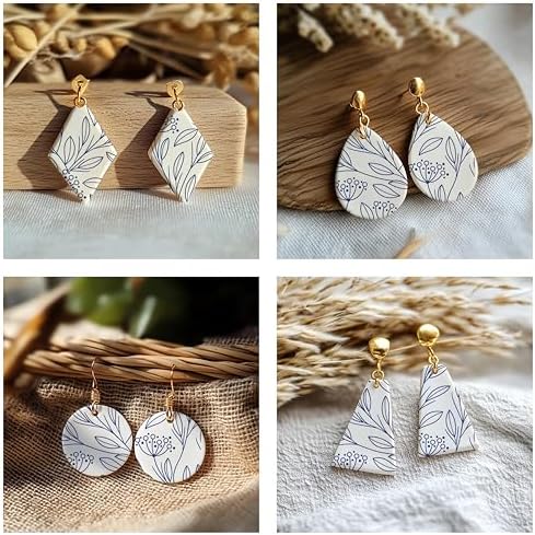 Leaf Silk Screen Stencils for Polymer Clay, 3 PCS Umbel Leaf Pattern Silkscreen for Polymer Clay Earring Making, Reusable Silk Screen Stencils for Polymer Clay SSCMB-57