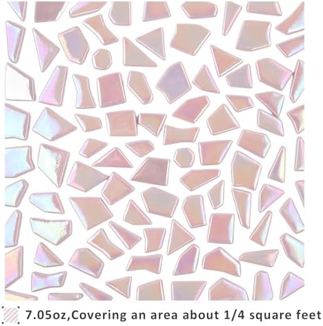 Youway Style Iridescent Glass Mosaic Tiles for Crafts Bulk,200g Pink Broken Mosaic Glass Pieces for Garden Crafts Kits,DIY Mosaic Art Decor