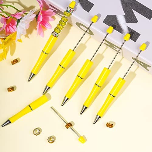 30Pcs Yellow Beadable Pens Beaded Ballpoint Pens Bulk for DIY Writing