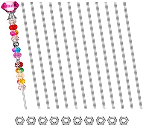 LEIFIDE 8/32 Inch 4mm Threaded Rod with Hex Nuts 4mm Stainless Steel Threads Studs Rods Stainless Steel Fully Threaded Hex Nuts for Beaded Garden Stake Rods(24 Pcs,8 Inch)