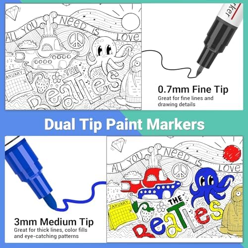 ANYUKE Oil Based Paint Markers, 8 Colors Dual Tip Paint Pens Paint Markers(0.7mm & 3mm), Waterproof Paint Pen for Rock Painting, Metal Wood Glass Stone Canvas Mugs Fabric Plastic