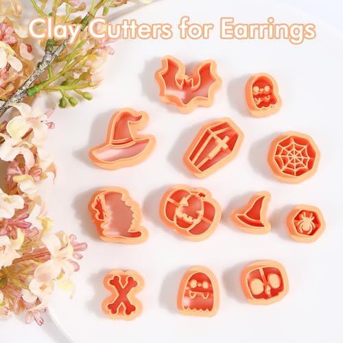 Puocaon Halloween Polymer Clay Cutters - 12 Pcs Witch Wizard Bat Ghost Pumpkin Halloween Clay Cutters for Earrings Jewelry Making