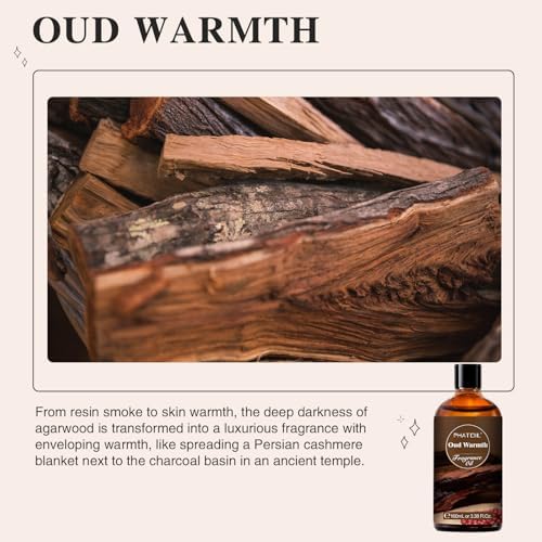 PHATOIL Oud Warmth Fragrance Oil for Diffuser Aromatherapy 3.38FL.OZ | Long Lasting Scented Oils For Humidifier, Air Freshener, DIY Soap Candle, Scent Project Making, Aroma Oil for Home Freshening