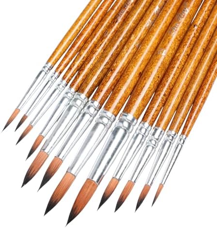 12Pcs Artist Watercolor Paint Brushes Round Pointed Tip Paint Brushes Different Sizes Paint Brush Set for Water Color Acrylics Ink Oil Gouache Tempera