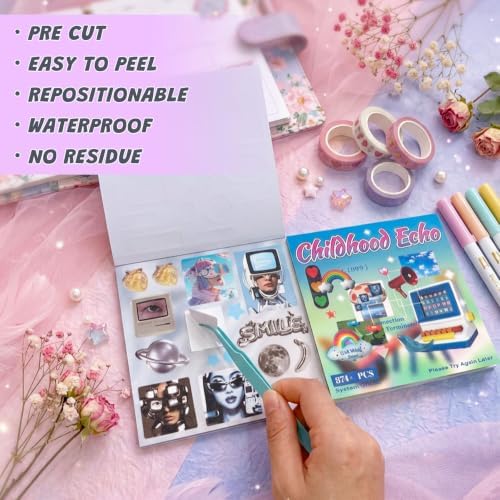 60 Sheets 1500+ Pcs Vintage Cyber Y2K Stickers Book for Journal Scrapbook