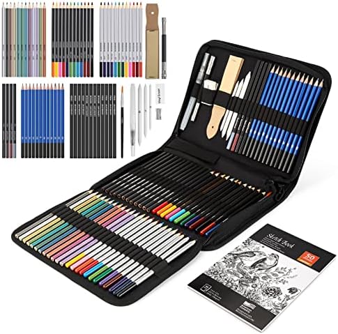 AGPTEK Drawing Pencils Set, 75-Piece Art Supplies Color Drawing Pencils Set Contains Sketch Pencils, Charcoal Pencils, Water Colored Pencils and Metal Colored Pencils for Kids, Adults and Artist