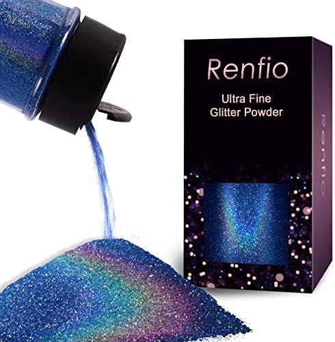 Renfio Holographic Ultra Fine Blue Glitter Powder Metallic Resin Glitter | 2.11 Oz (60g) PET Flakes Crafts Sequins 1/128" 0.008" 0.2mm Epoxy Chips Flakes for Tumblers Slime - Laser Ocean Blue