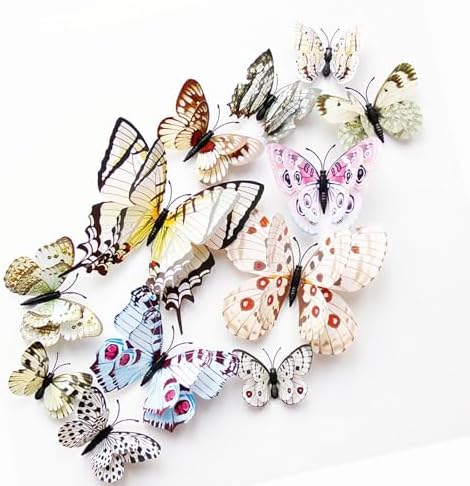 OPSEAM 3D Butterfly Wall Decor Butterfly Decorations Stickers with Magnets | 24 PCS White,12 Styles Double Layer Butterfly for Classroom Decoration,Locker Refrigerator, Reusable,Waterproof