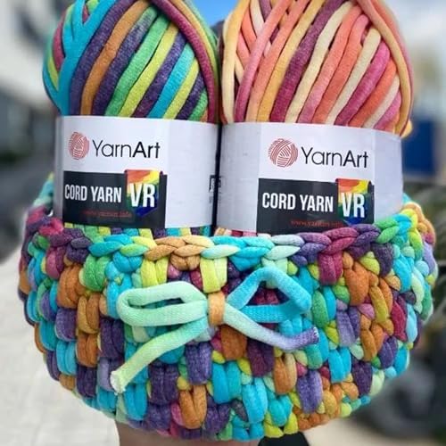 YarnArt Cord Rainbow Yarn - Cotton Polyester Crocheting and Knitting Yarn - Home Decoration Yarn for Baskets, Doormats, Rugs, Supla, Cushions, Blankets, Bags,Super Bulky #6, (1 Skein) (918)