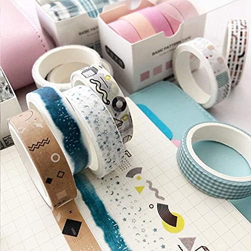 5 Rolls Washi Tape Set Creative Basic Skinny Decorative Tapes for Arts, DIY Crafts, Journals, Planners, Scrapbooking, Wrapping (Cyan Dew)