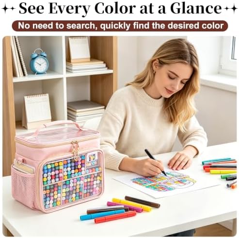 Large Double-Layer Marker Organizer Case for 200-300 Markers, Pink