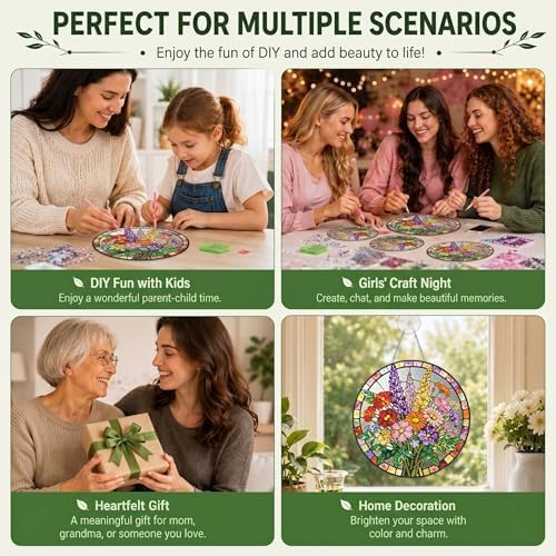 HMZephitiquc Flower Diamond Art Window Suncatchers, Special Shaped Crystal Diamond Painting Hanging, 5D Gem Art for Adults, Sun Catchers Indoor Window DIY Crafts for Gift Home Decor