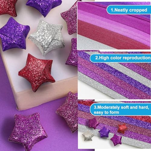 FoDau770 Glitter Star Paper Strips - 520 Sheet, Purple Series