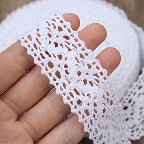 White Lace Ribbon 12 Yards Cotton Sewing Lace Trim Crochet for Crafts, Gift Package Wrapping, Bridal Wedding Decoration, Scrapbooking Supplies