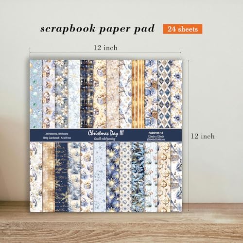 12 x 12 In Scrapbook Paper Pad Cardstock,24 Sheets Double Sided Blue Pattern Aesthetics Print Floral Decor Decoupage for Photo Album Journals Card Folded Supplies Gift Wrapping DIY Crafts