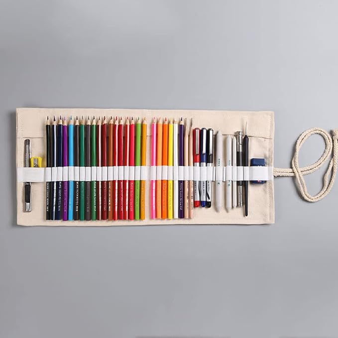 DIYOMR 24/36/72 Slots Pencil Wrap Pencil Rolls, Artist Colored Pencils Roll Up Bag Short Brushes Pouch Case Pencils Organizer for Drawing Coloring and Sketching,No Pencils (Trees, 72slots)