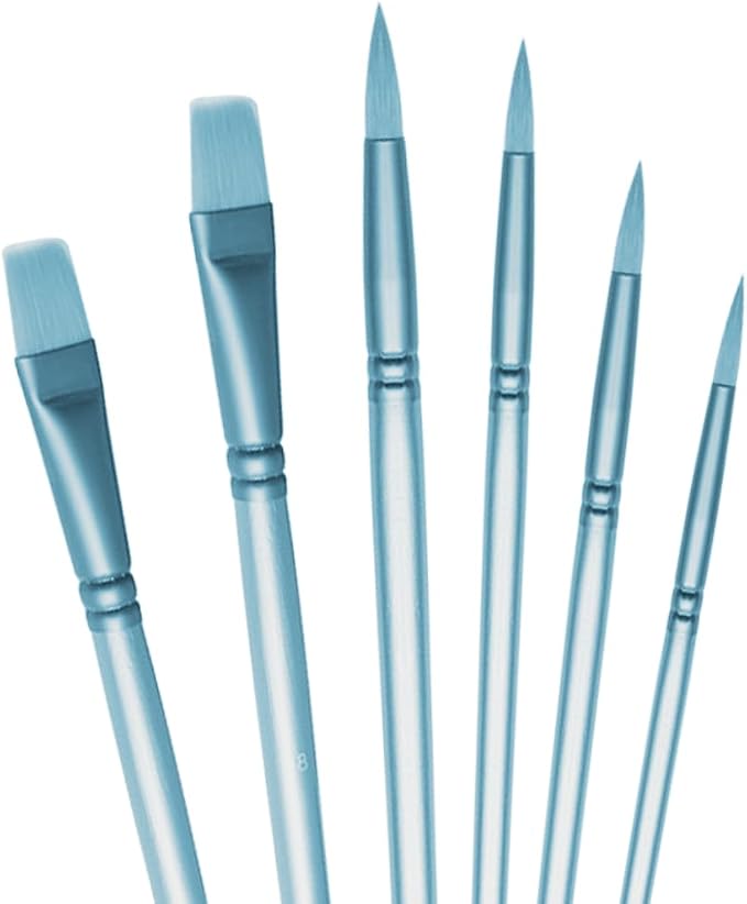 Acrylic Paint Brush Set, 6 pcs Watercolor Brushes, Painting Brush Nylon Hair Brushes for All Purpose Oil Watercolor Painting Beginner Kits (6, Blue)
