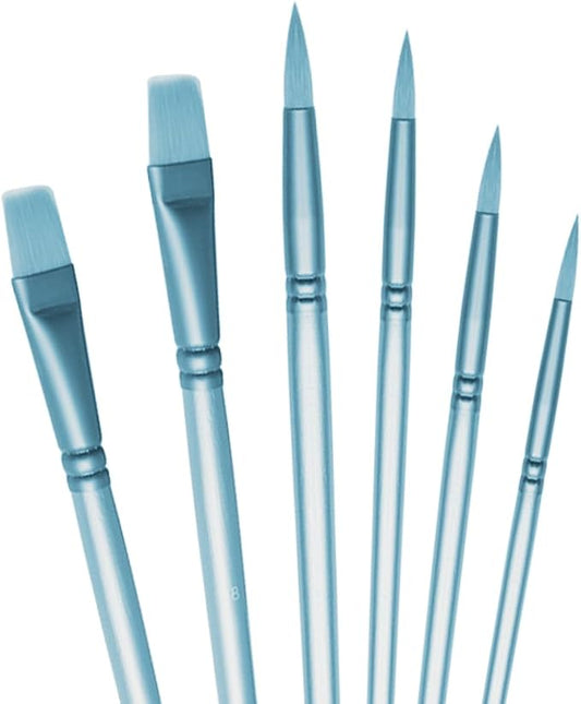 Acrylic Paint Brush Set, 6 pcs Watercolor Brushes, Painting Brush Nylon Hair Brushes for All Purpose Oil Watercolor Painting Beginner Kits (6, Blue)