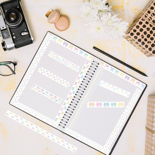 Watercolor Bow Washi Tape - 24 Rolls Colorful Watercolor Bow Pastel Preppy Aesthetic Scrapbook Washi Adhesive Glue Masking Tape Set School Office DIY Craft Scrapbooking Junk Journal Supplies