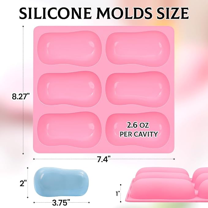 SJ Classic Soap Mold Set, 2-Pack 6-Cavity Silicone Soap Molds | For Soap Making, Bath Bombs, Wax Melts & Crafts, Food Grade Silicone, Easy Release, Reusable