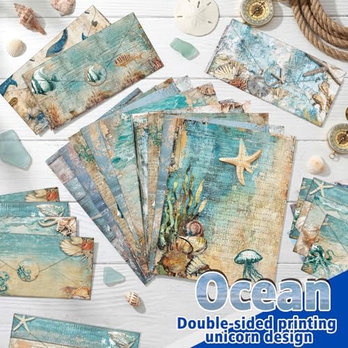 TaoBary 160 Pcs Ocean Stationery Paper and Envelopes Set, 8.5 x 11''