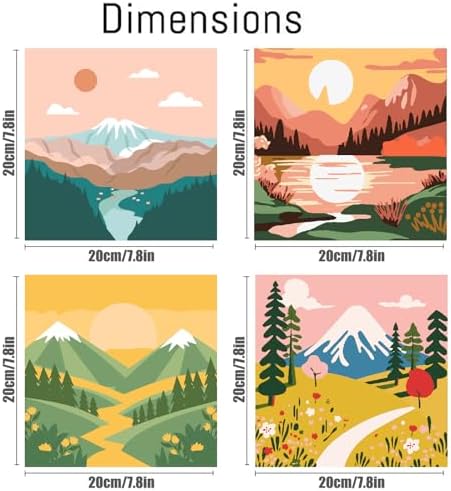 FQOVKYN 4 Packs Paint by Numbers Kit for Adults with Frame, DIY Landscape Adult's Paint by Number on Canvas, Mountain Oil Painting Kits for Home Wall Decor 8x8 Inch