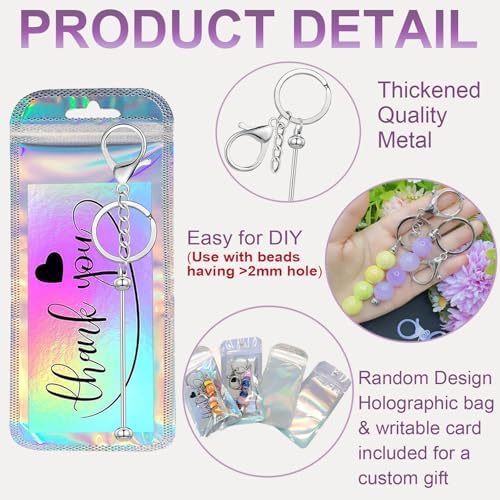 42/84/126 Pcs Beadable Keychain Bars Bulk Blank DIY Beaded Keychain Making Supplies with Bag Thank You Card