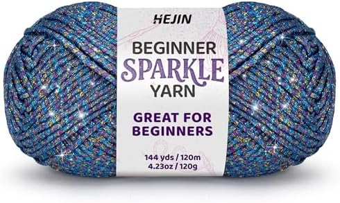 120g Laser Blue Sparkle Yarn for Crocheting and Knitting