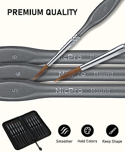 Nicpro Kolinsky Sable Miniature Paint Brushes, 11PCS Fine Detail Brush Set