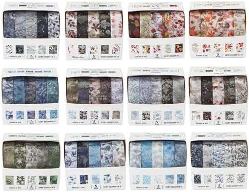 Flowers Washi Tape Set 60 Rolls Leaves Patterns Decorative Skinny Snow Masking Tapes for Arts, DIY Crafts, Journals, Planners, Scrapbook, Wrapping (Winter)