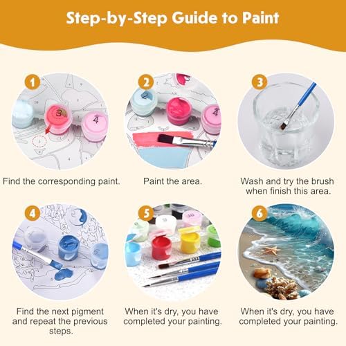 NEWENMO 4 Pack Paint by Numbers for Adults with Wooden Framed, Beach Sunset, Paint by Number Kits on Canvas for Beginner, DIY Acrylic Oil Painting Kits for Home Decor 8x12 inch, Sea Turtle