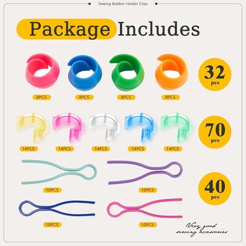 142pcs Bobbin Thread Organizing Clips Set Bobbin Thread Buddies Kit Spool Huggers Thread Holders Colorful Sewing Products Sewing Machine Quilting Supplies for Spool Organizing (Multicolor-142pcs)