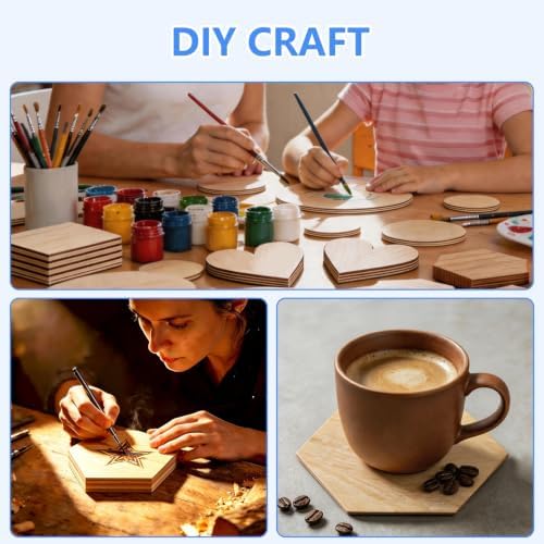 50PCS Wooden Hexagonal, Made of Basswood, 4 Inch Unprocessed Wood Pieces, Natural Star Shaped Wood Blanks, Suitable for DIY Painting, Pyrography, Staining, Carving and Other Crafts, and as Coasters