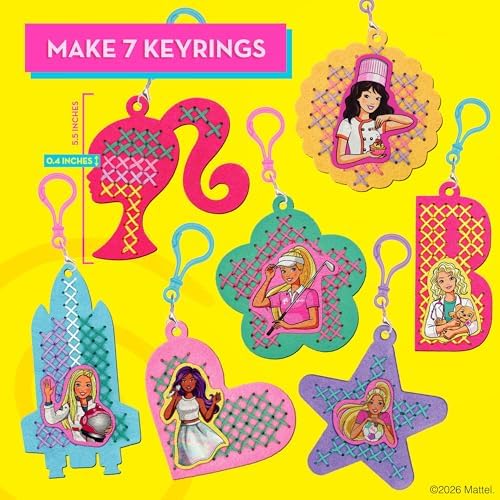 CRAFTILOO Barbie® Cross Stitch Kit for Kids Ages 6-12 - 7 Keychain Projects
