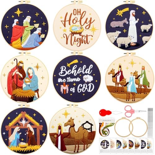 Riceshoot 8 Set Nativity Scene Christmas Embroidery Kits, Cross Stitch Kits