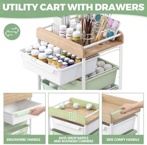 SYKIARIOL Rolling Cart with 6 Drawers,Art Craft Organizer and Storage,Green