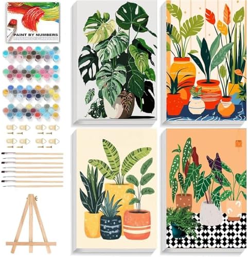 ICYANART 4 Pack Plant Paint by Numbers kit for Adults with Frame and Wooden
