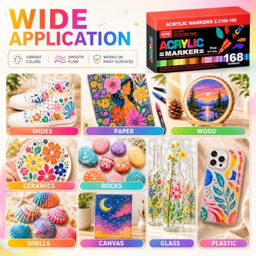 168 Colors Acrylic Paint Markers and ACRYLIAC PAINT PENS for Rock, Wood, Fabric, Glass, Canvas – Paint Marker and paint pens, acrylic Markers for Coloring Books & DIY Crafts