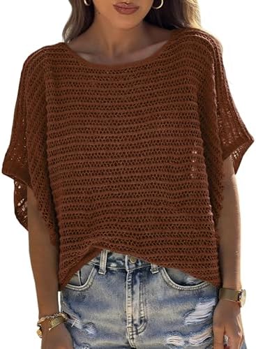 UNCLECAT Women's Crochet Tops Sweater Pullover Knit Tops Beach Coverup